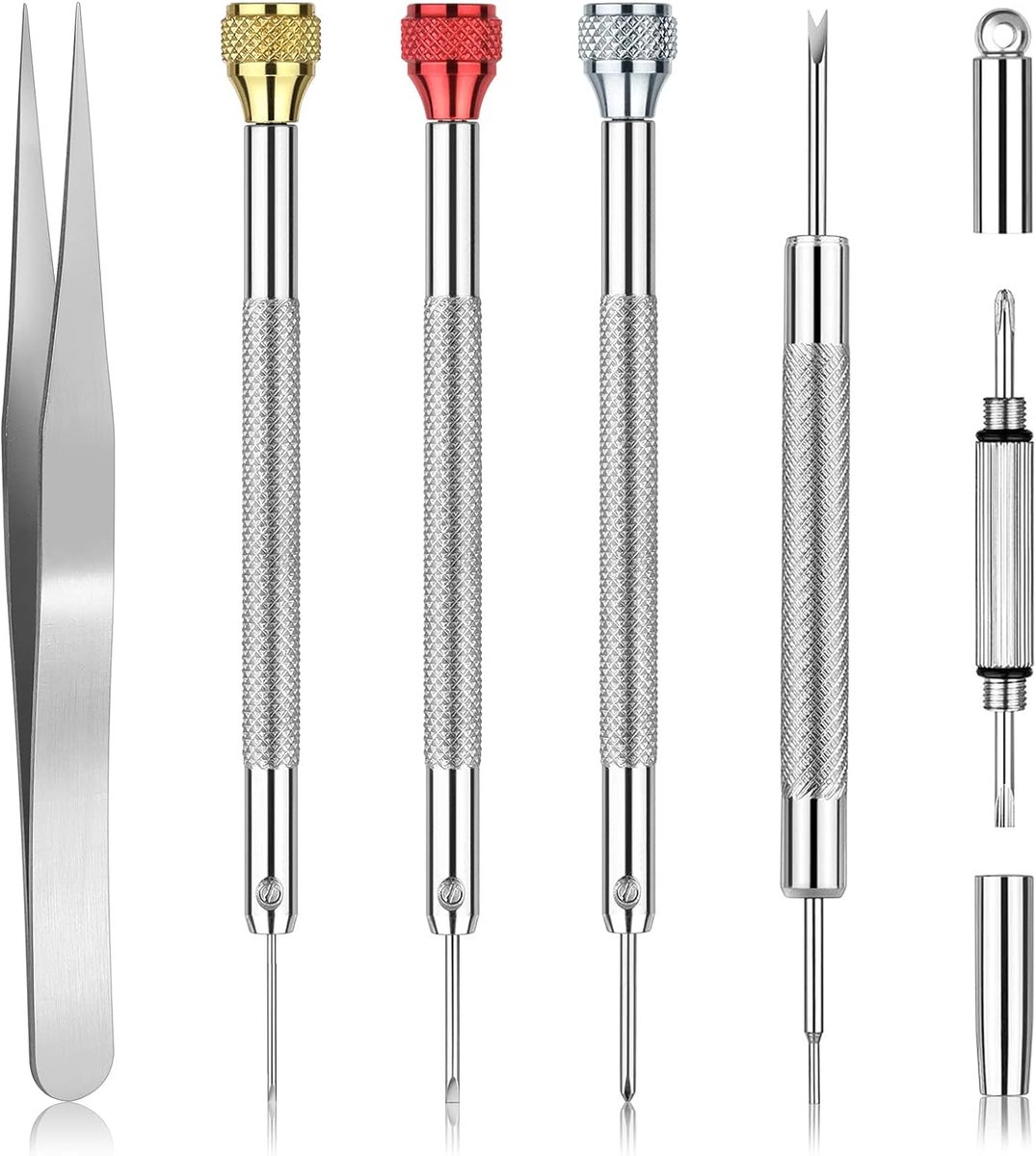SnelShoppen - JOREST Horloge Schroevendraaier Set, Reparatie Set voor Horloges, Brillen, Sieraden, Mini Gereedschap, Case Opener, 12-delig, Multi-kleu
