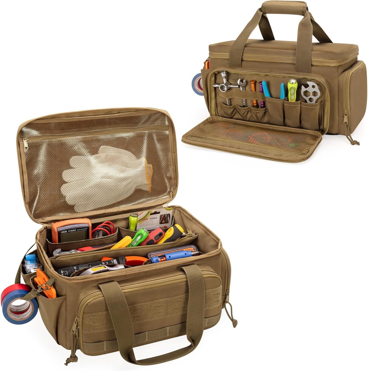 SnelShoppen - 36cm Tool Bag voor Mannen - Multifunctionele Takel en Elektrische Gereedschapszak - Khaki - Ideaal voor Reparatie, Timmerwerk, DIY Kluss