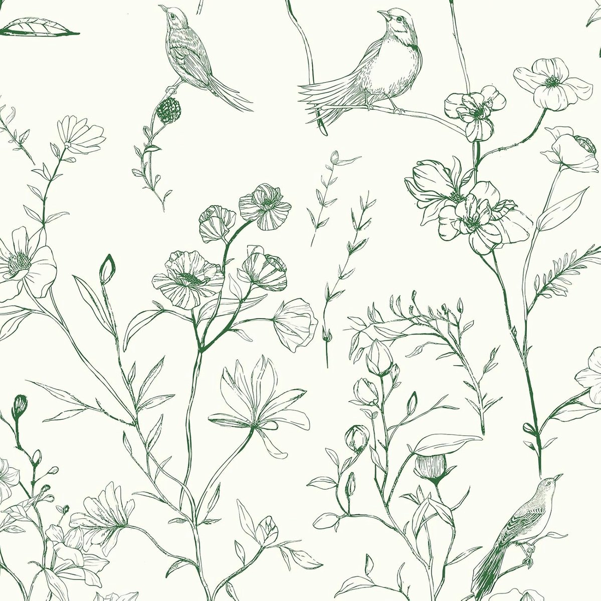 SnelShoppen - Zelfklevend Behang 44 cm x 3 m - Beige Groene Bloemen en Vogels - Waterdichte Vinyl Wanddecoratie voor Meubels - Dikke Adhesieve Folie