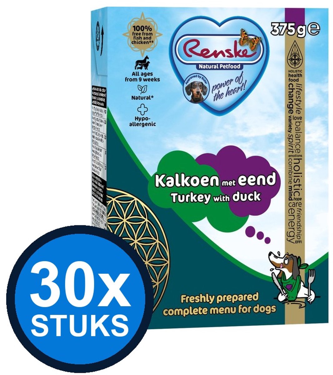 Renske Renske - Vers kalkoen met eend - tetra 375gr - Hondenvoer Natvoer - 375 g