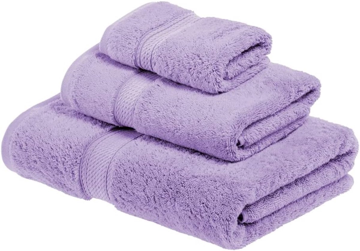 SnelShoppen - Luxe 3-delige Handdoeken Set van Egyptisch Katoen - 1 Badhanddoek, 1 Handdoek, 1 Gezichtshanddoek - Ultra Zacht en Pluche - Paars - Perf