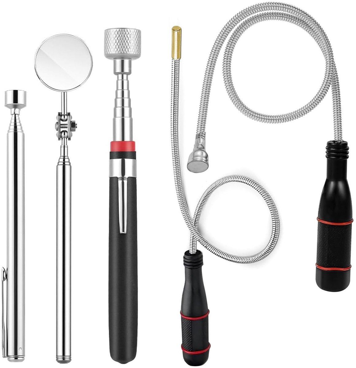 Flexibele telescopische magnetische stokken met ronde spiegel - 5 stuks, ideaal voor werkplaats, DIY-projecten en metaalonderdelen, tot 15 LB draagvermogen