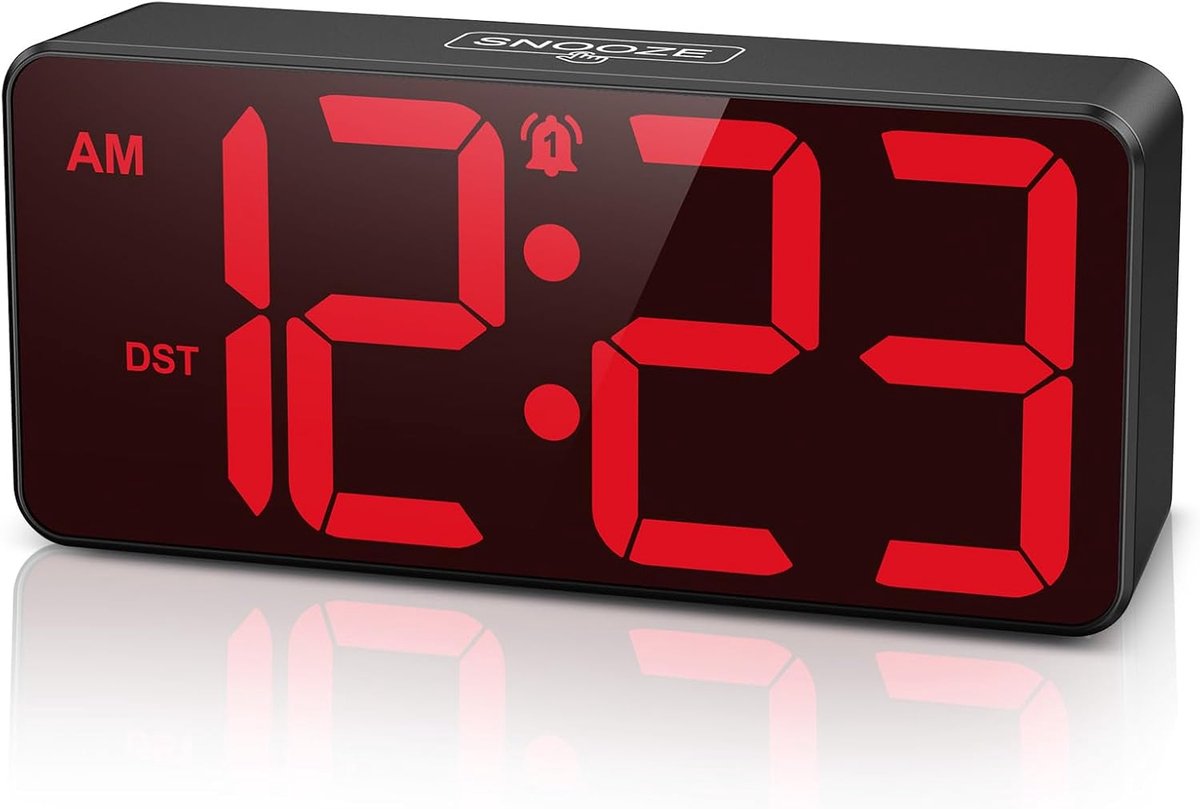 SnelShoppen - Digitale Wekker met LED-Display, Reiswekker op Batterijen met Dubbel Alarm, 3 Helderheids- en Volumeniveaus, Snooze Functie, 12/24 Uur &