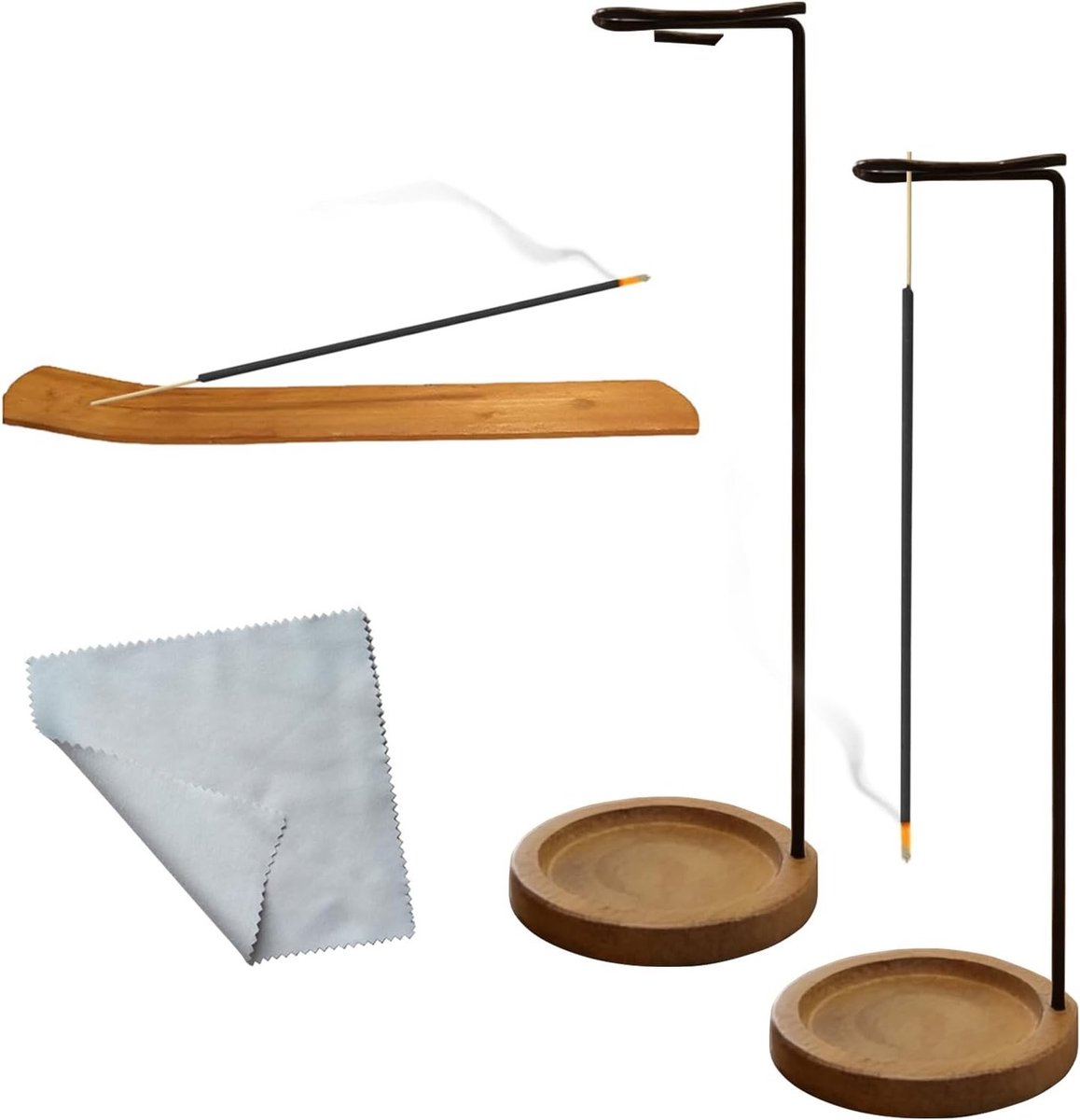 Set van 2 Wierookhouders met Asopvang en Stofdoek voor Yoga, Meditatie en Aromatherapie in Huis en Kantoor