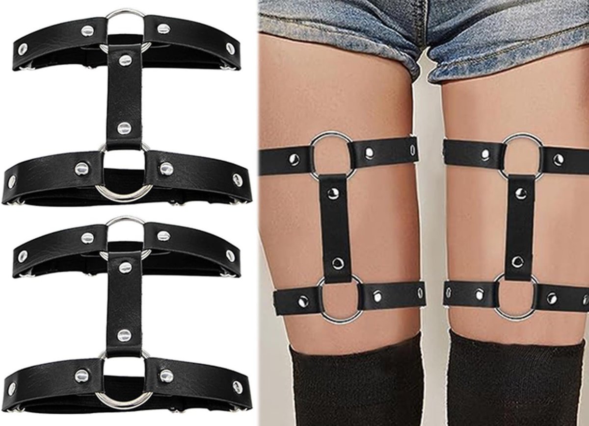 Set van 2 punk kousenbanden voor vrouwen, trendy accessoires voor modebewuste dames en meisjes