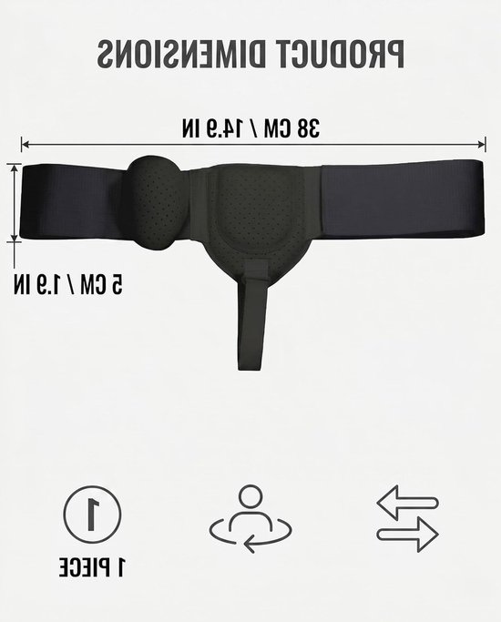 Hernia gordel voor mannen - Inguinale hernia ondersteuning, buikgordel na operatie, comfortabele leistenbruchgürtel, eenheidsmaat, zwart — afbeelding 2