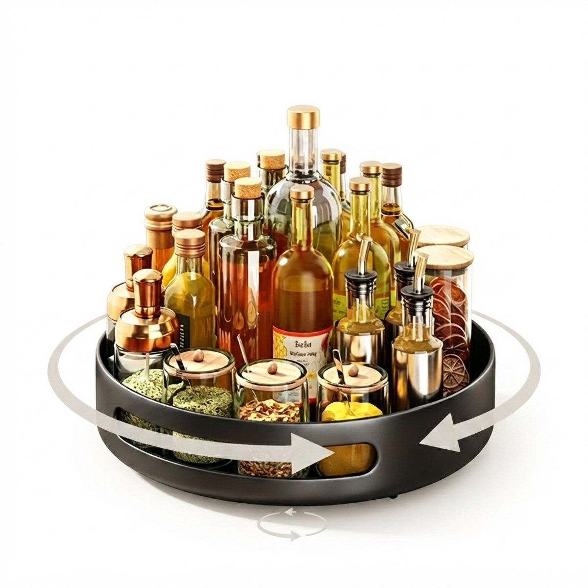Stervia Draaibaar Kruidenrek - Keuken Organizer - Lazy Susan - Draaiplateau - 360° Roterend - Anti-Slip - Zwart - 25 cm
