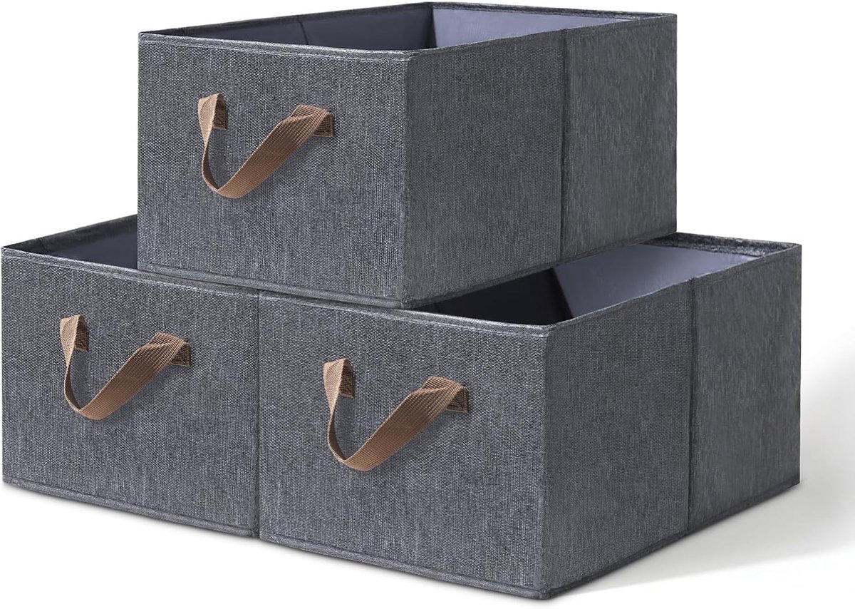 SnelShoppen - 3-Pack Opbergdozen van Stof, Grote Capaciteit Vouwbare Opbergbakken voor Kleding, Dekens, Speelgoed, 45x11x8 cm, Donkergrijs, Ideaal voo