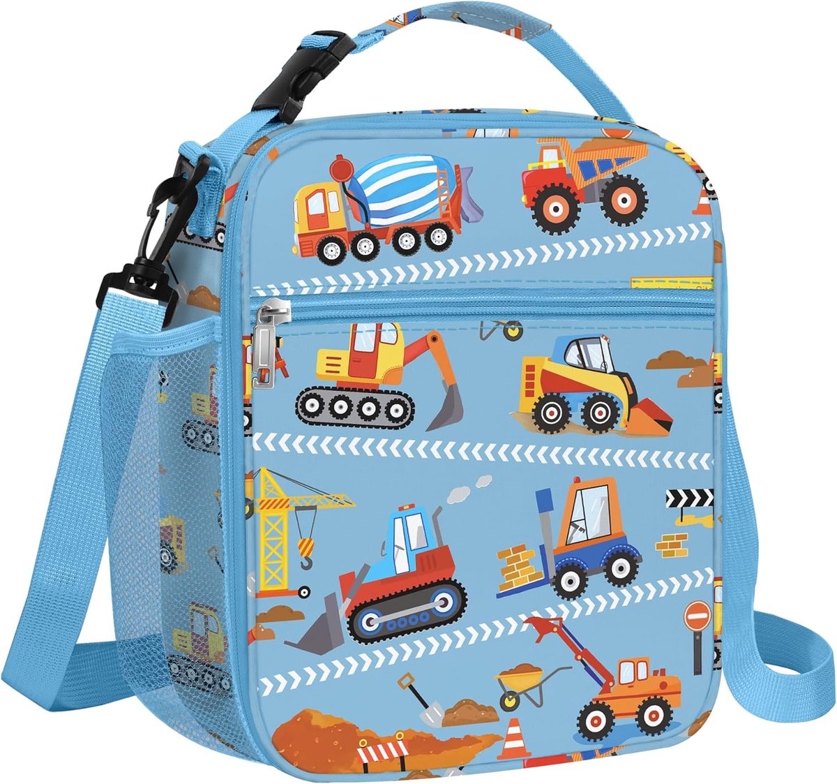 SnelShoppen - Grote Geïsoleerde Lunch Tas voor Kinderen - Rood Constructie Design - Thermo Koeltas voor Picknick, School, Camping