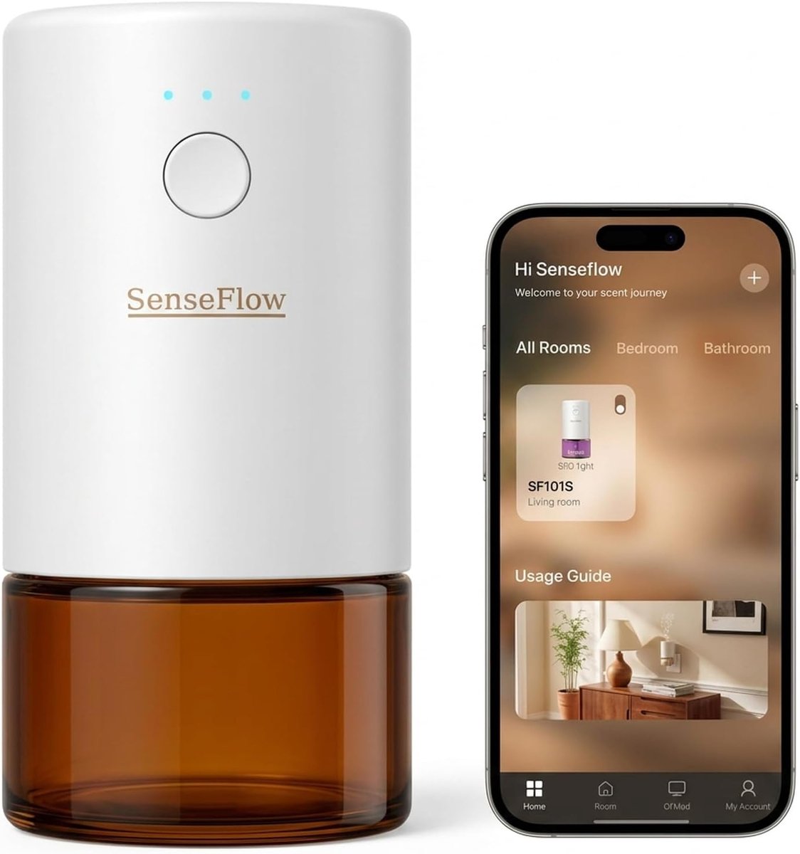 SnelShoppen - Aromadiffuser voor Etherische Oliën, WiFi Ultrasone Geurstekker, Waterloze Luchtverfrisser, Geschikt voor Thuis tot 100 m², PureMist Tec