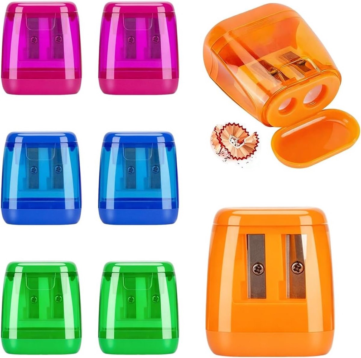 Puntenslijpers met dubbel gat, kleurrijke houder, ideaal voor school, kantoor en creatief gebruik
