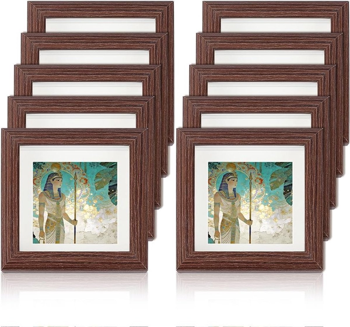 Exhibition box set van 10 stuks met kijkraam, vierkante fotobox van massief hout, 10.2 x 10.2 cm, ideaal voor het bewaren van herinneringen, sportmedailles, trouwspelden en prijzen.