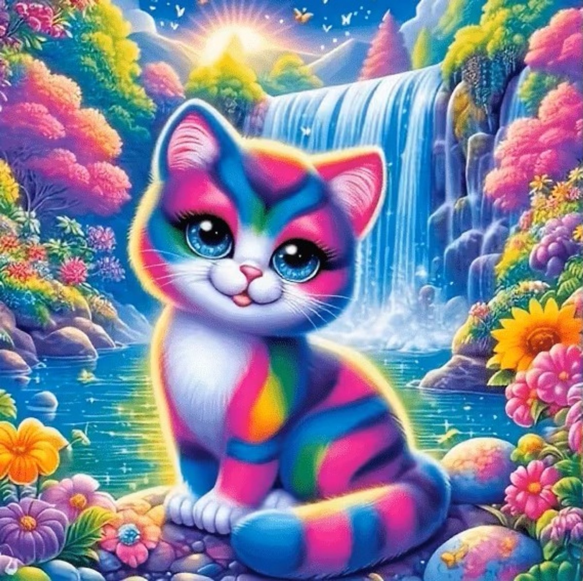 25x25cm Diamond painting gekleurde poes nr 490