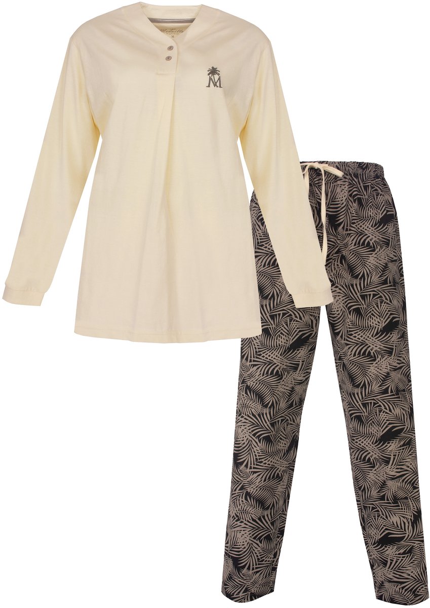 Medaillon Dames Pyjama - Lange Mouwen - Knoopsluiting - Lichtgeel