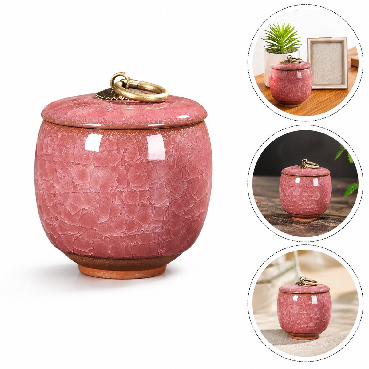 Keramische Gedenkurn - Mini urn van keramiek - Ljskraakpatroon - 70ml - Gedenkurn voor mens en huisdieren - Roze
