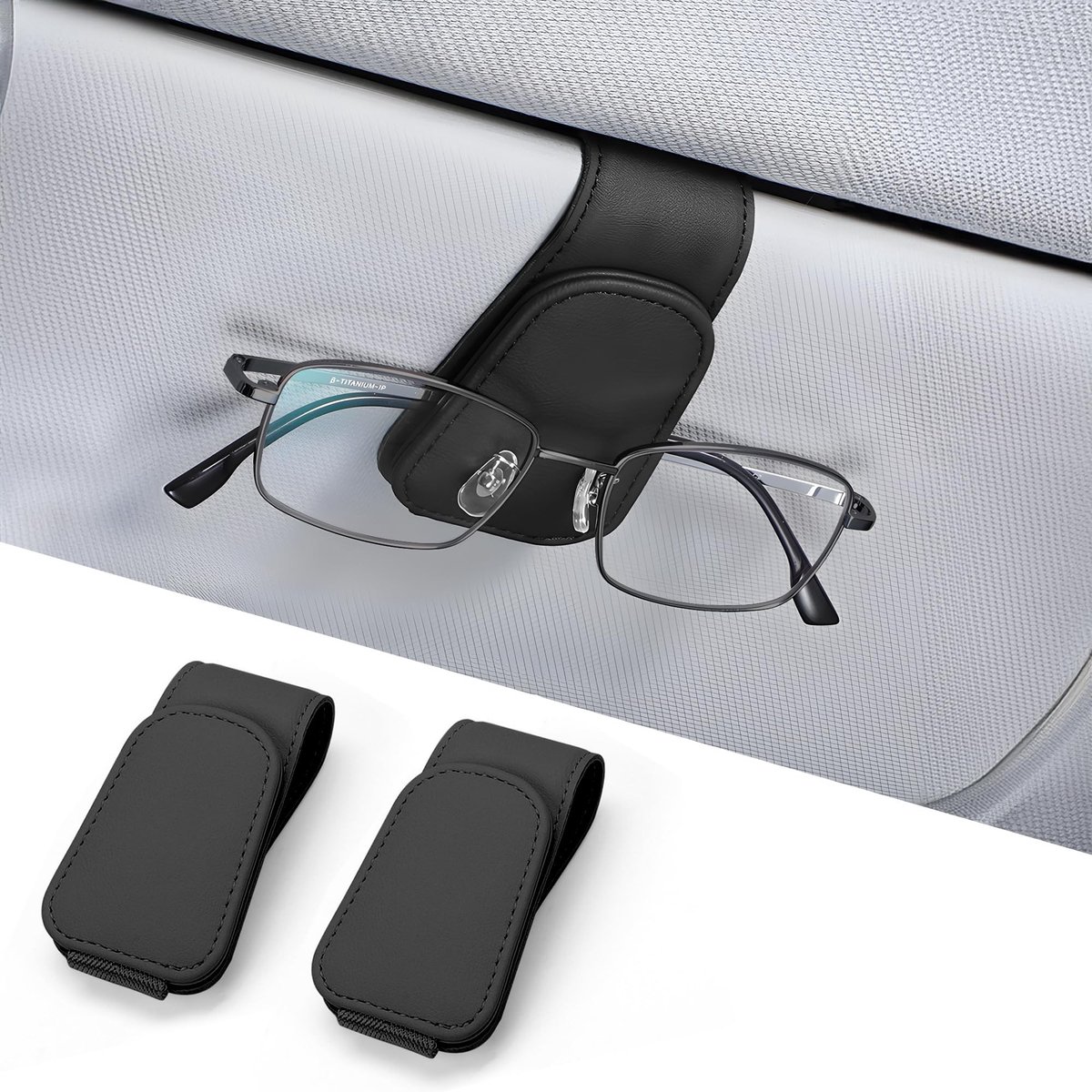 Solidchoice- Brillenhouder voor auto - Echt leren - Magnetische brillenhouder - Zonnebrilhouder - Sterke zonneklepclips - Zachte binnenvoering