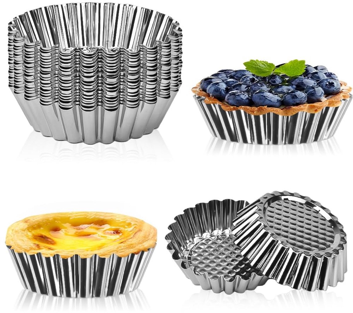 Dailygoods- Taartvorm Mini - 20 Stuks - Roestvrij Staal - Antiaanbaklaag - Eiertaartvorm - Hoogwaardige Warmtegeleiding - Veilig en Voedselveilig - Muffinvorm