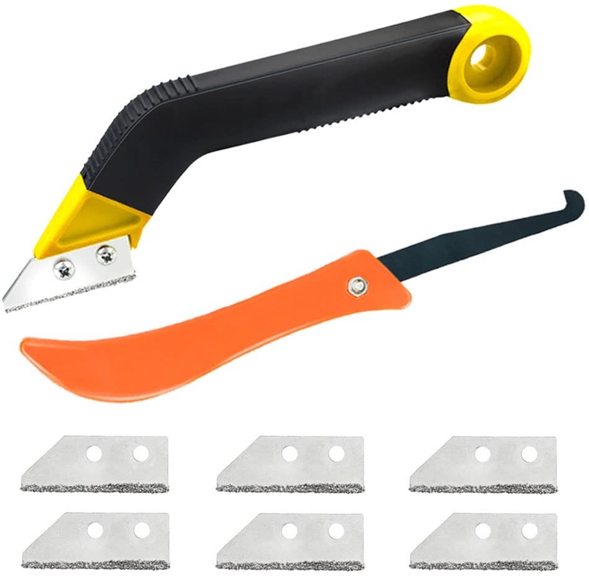 Dailygoods- Tegelvoegschraper 8-delig - Ergonomische Grip - Verwisselbare Messen - Naatreiniger/Haakmes - Nylon Staal - 21 cm Lang - Voegschraper