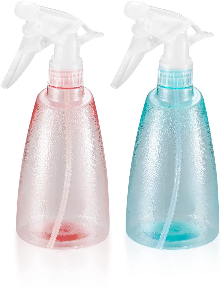 Dailygoods- Spuitfles 2 stuks 500 ml - Kunststof - Verstuiver - Planten - Water - Transparant roze/groen - Hoogwaardig en duurzaam - Sproeifles