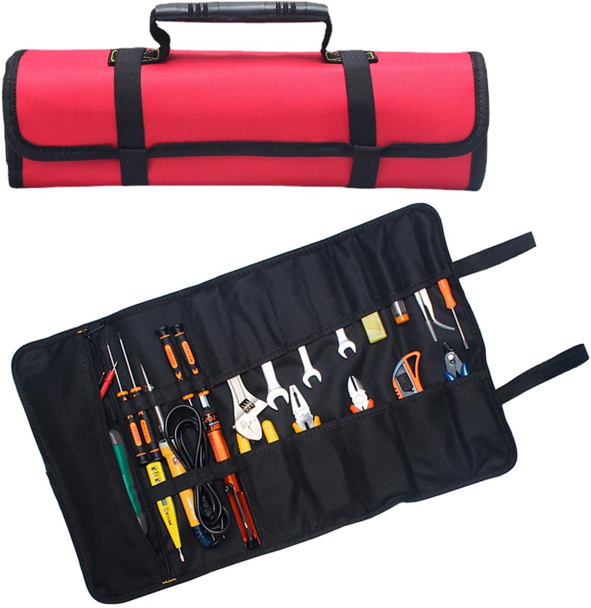 Dailygoods- Gereedschap Roltas Waterdicht - Multifunctionele Oprolbare Tas - 14 Vakken - Oxford Doek - 58,5 x 35,5 cm - Draagtas voor Timmerman/Loodgieter - Gereedschapstas