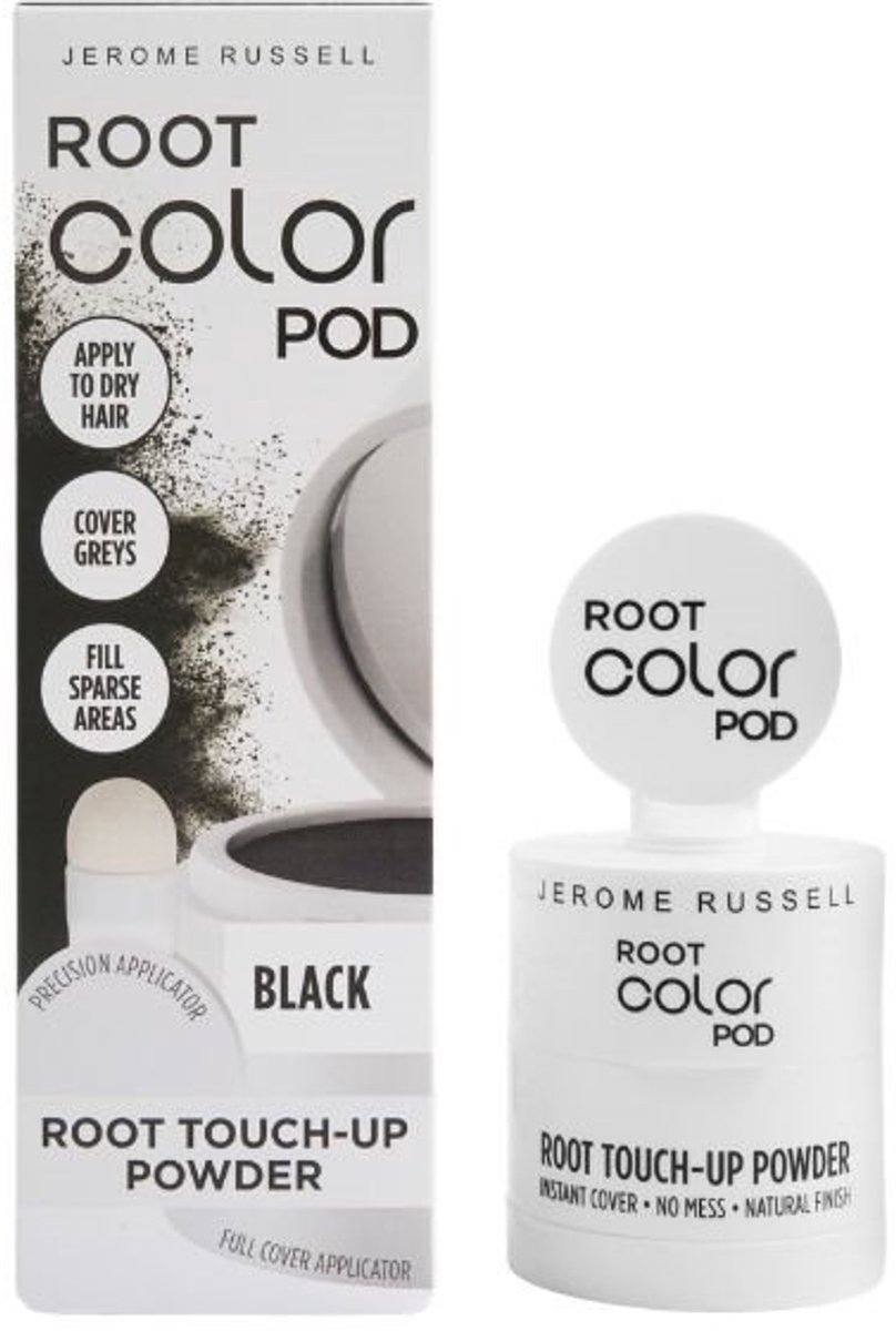 Uitgroei Poeder Zwart - Jerome Russell Root Color Pod - Uitgroei & Grijze Haren Bijwerken - Haarpoeder met Spiegel & Spons - Vegan 4g