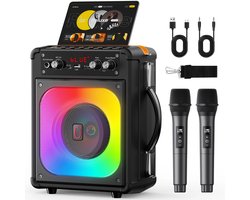 Velmio Karaoke Set - 2 Draadloze Microfoons – 500W - LichtFX & opnamefunctie - Verschillende aansluitingen - Karaoke set voor volwassenen