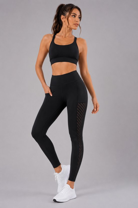 SparkNine Breathflex sportlegging dames - ademend - met zakken - L - zwart - geruite mesh panelen - met zakken - elastisch — afbeelding 3