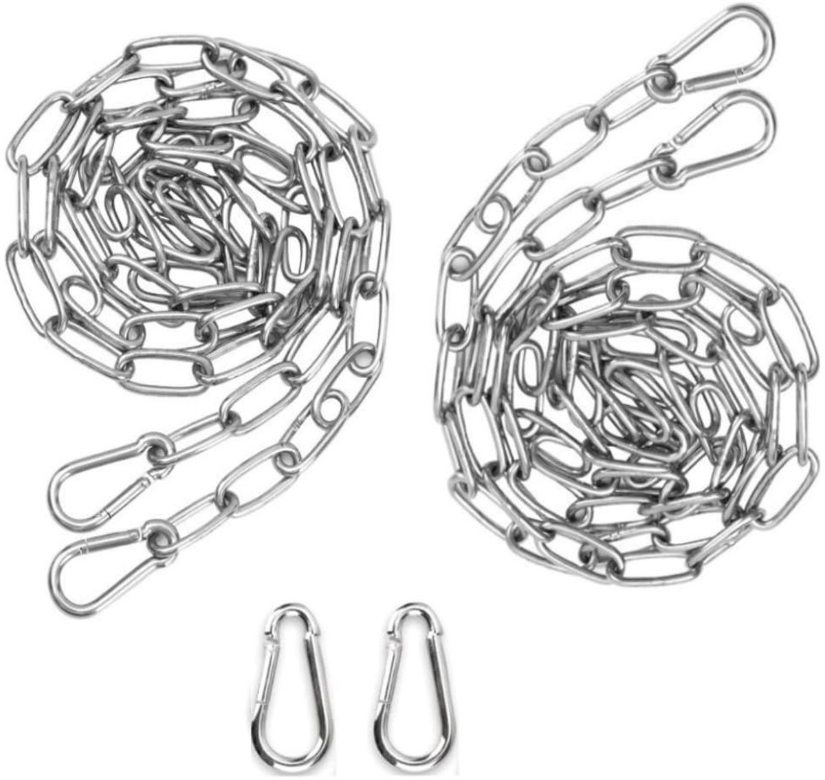 Dailygoods- Ketting Roestvrij Staal - 2 Stuks - 2 mm - 2 m Kettingschakels - Karabijnhaken - Draagvermogen 40 kg - Corrosiebestendig - Verbindingsketting