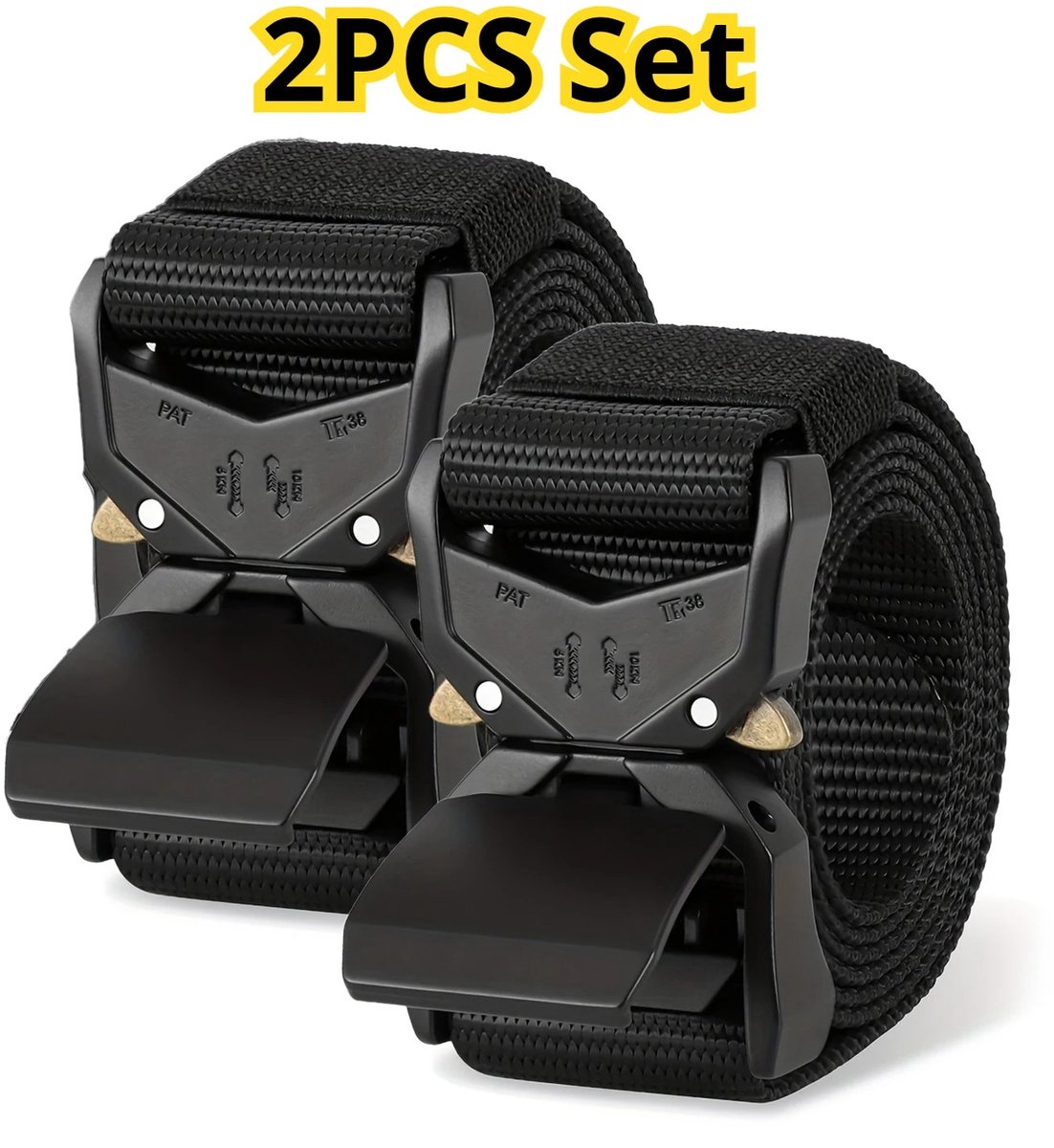 Dailygoods 2 stuks riem, 3,8 cm werkriem, zware nylon zwarte riem met metalen gesp met snelsluiting