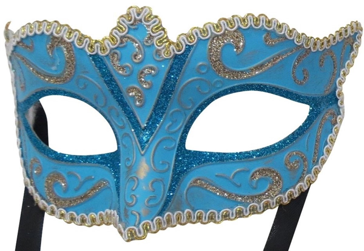 Dailygoods - Venetiaans Masker voor Feest en Carnaval - Turquoise en Goud