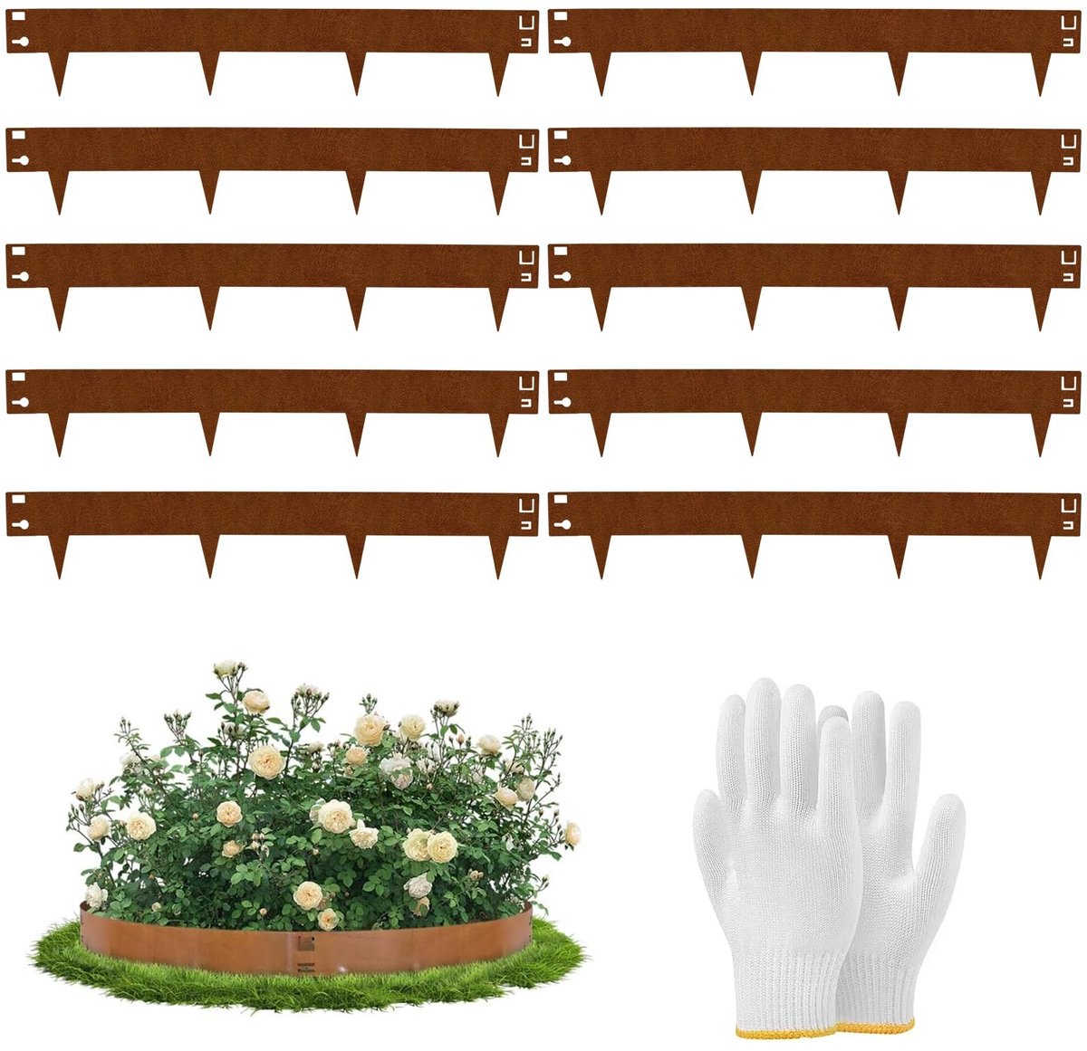 Dailygoods- Gazonrand roestlook - 10 stuks - 84 x 16 cm - robuust verzinkt staal - flexibele installatie - weerbestendig - Tuinomranding