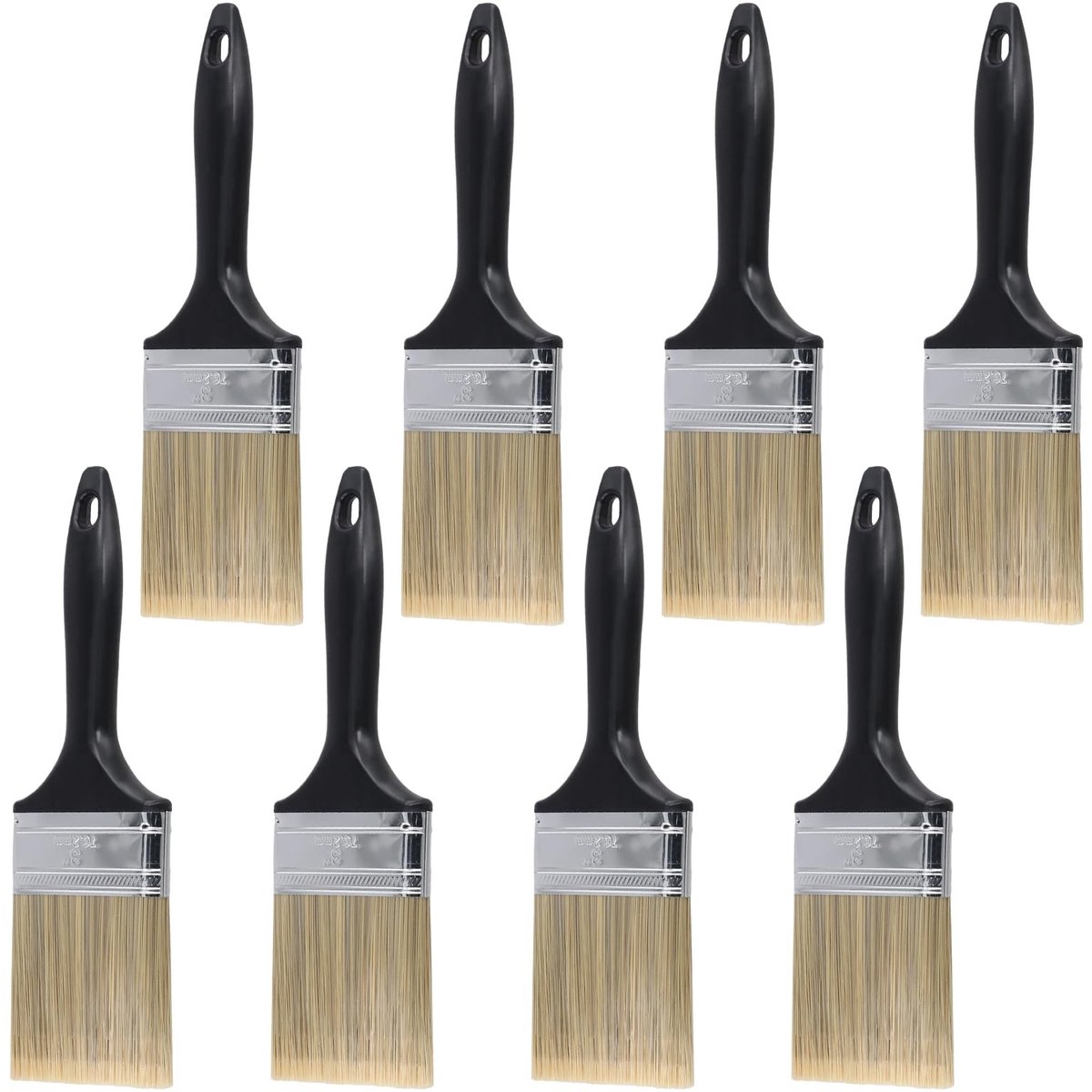 Dailygoods- Penseel 3 Inch - 8 Pack - Synthetisch Filament - Platte Borstels - Voor Muren/Plafonds - Comfortabele Handgreep - Verfkwast