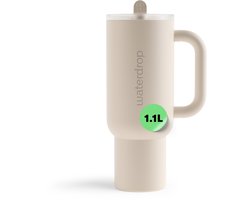 Waterdrop® Explorer Thermo Drinkbeker 1,1 L - 12 uur koud - Drinkbeker met rietje, handvat en lekvrij deksel - Off-White - Perfect voor ijskoude dranken