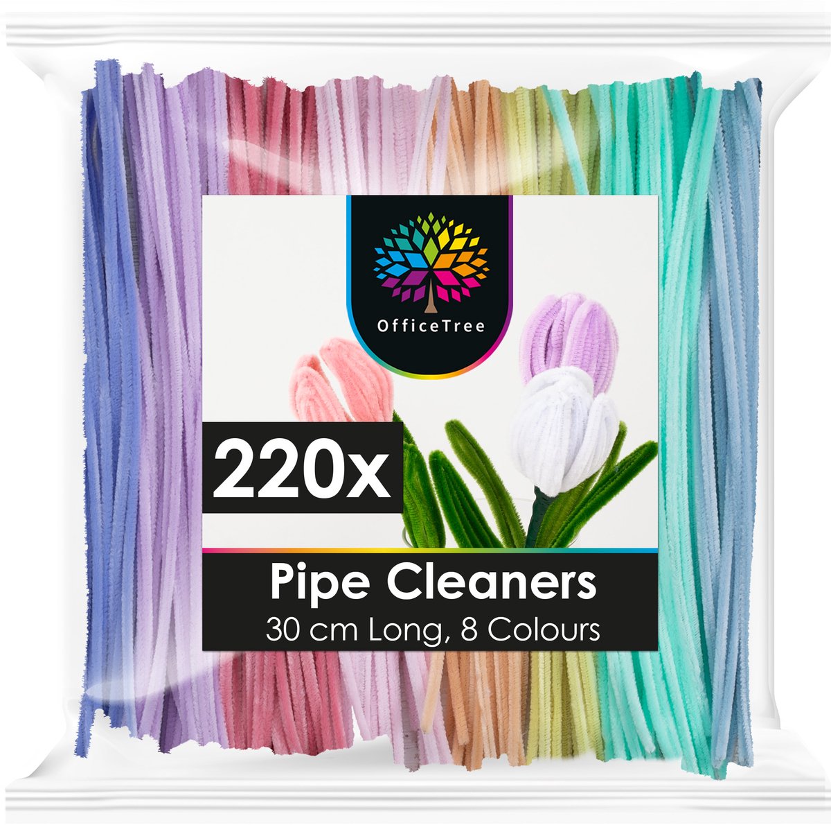 OfficeTree Pastel Pijpenragers 220-delig 8 colors - Knutselset - Knutselkoffer - Knutselspullen Kinderen - Knutselpakketten