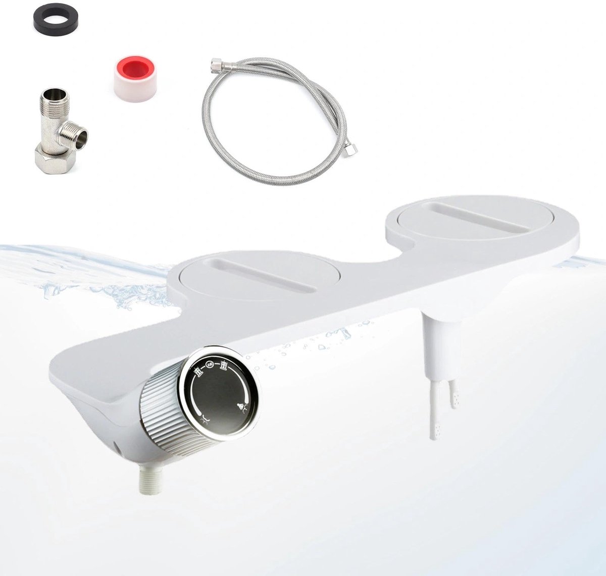 Dailygoods- Bidet-opzetstuk Eengreeps-douchekraan - Instelbare waterdruk - Zelfreinigende functie - Geschikt voor toiletten 136-200 mm - Ultradun ontwerp 10 mm - Robuuste ABS-behuizing - Douchetoilet