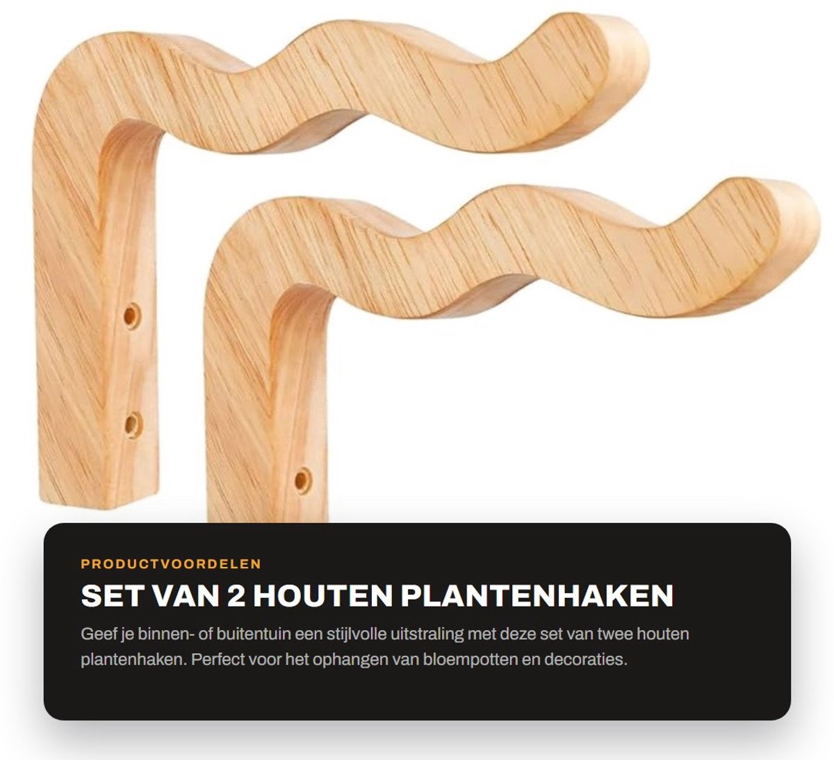 Dailygoods- Plantenhaken Houten - Hangende Muurplanten Hangers - 2 Stuks - Decoratieve Beugel - Draagkrachtige Structuur - Geschikt voor Binnen/Buiten - Plantenhanger