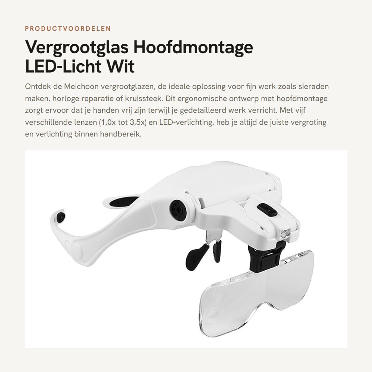 Dailygoods - Vergrootglas - Hoofdmontage - LED-Licht - Wit - Close-up Werk - Sieraden - Geschikt voor Horloge - 5 Lenzen
