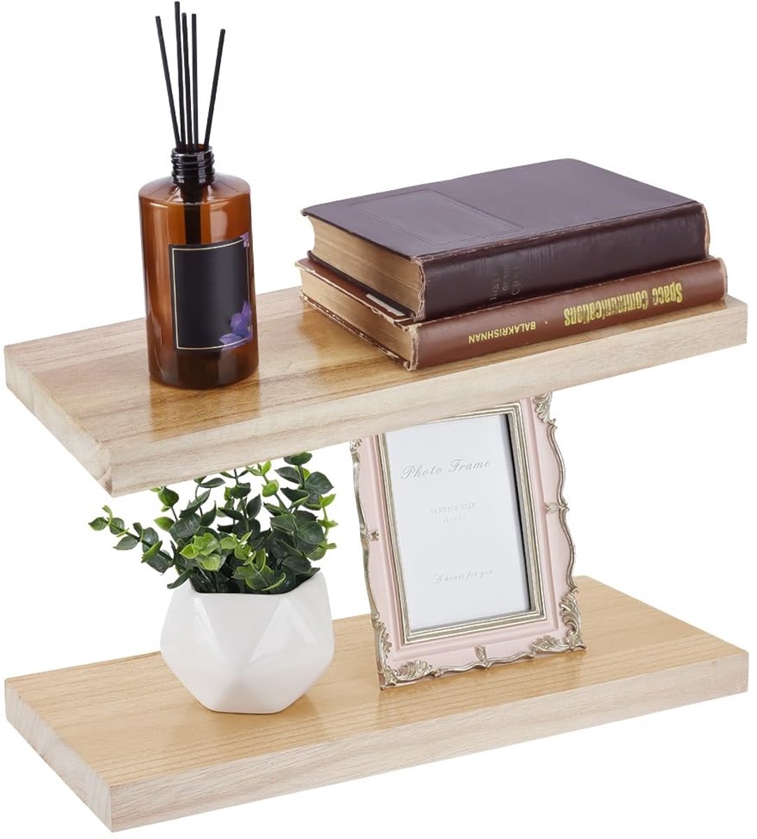 Dailygoods- Zwevende Planken Set van 2 - Wandplank Hout - Wandplank Keuken - Wandplank Badkamer - Wandplank Woondecoratie - Ruimtebesparend 40 x 17 x 2,5 cm