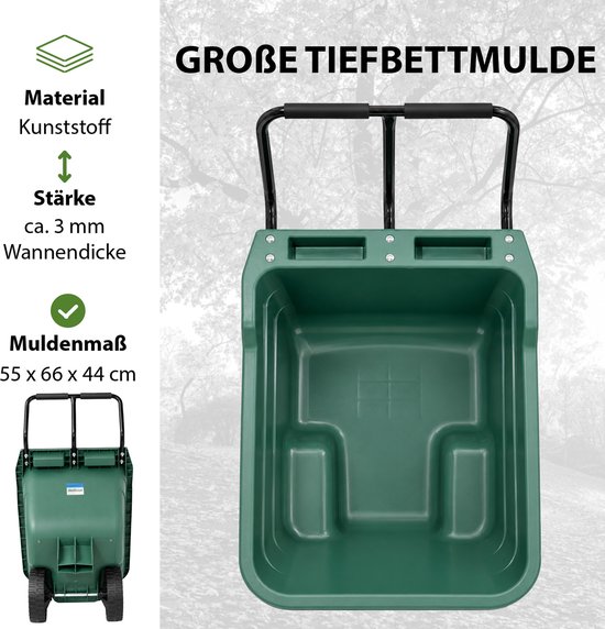 Tuinkar Kruiwagen, kantelvast 250 kg draagvermogen Kunststof bak Stalen handvat PU wielen 98x55x64 cm — afbeelding 3