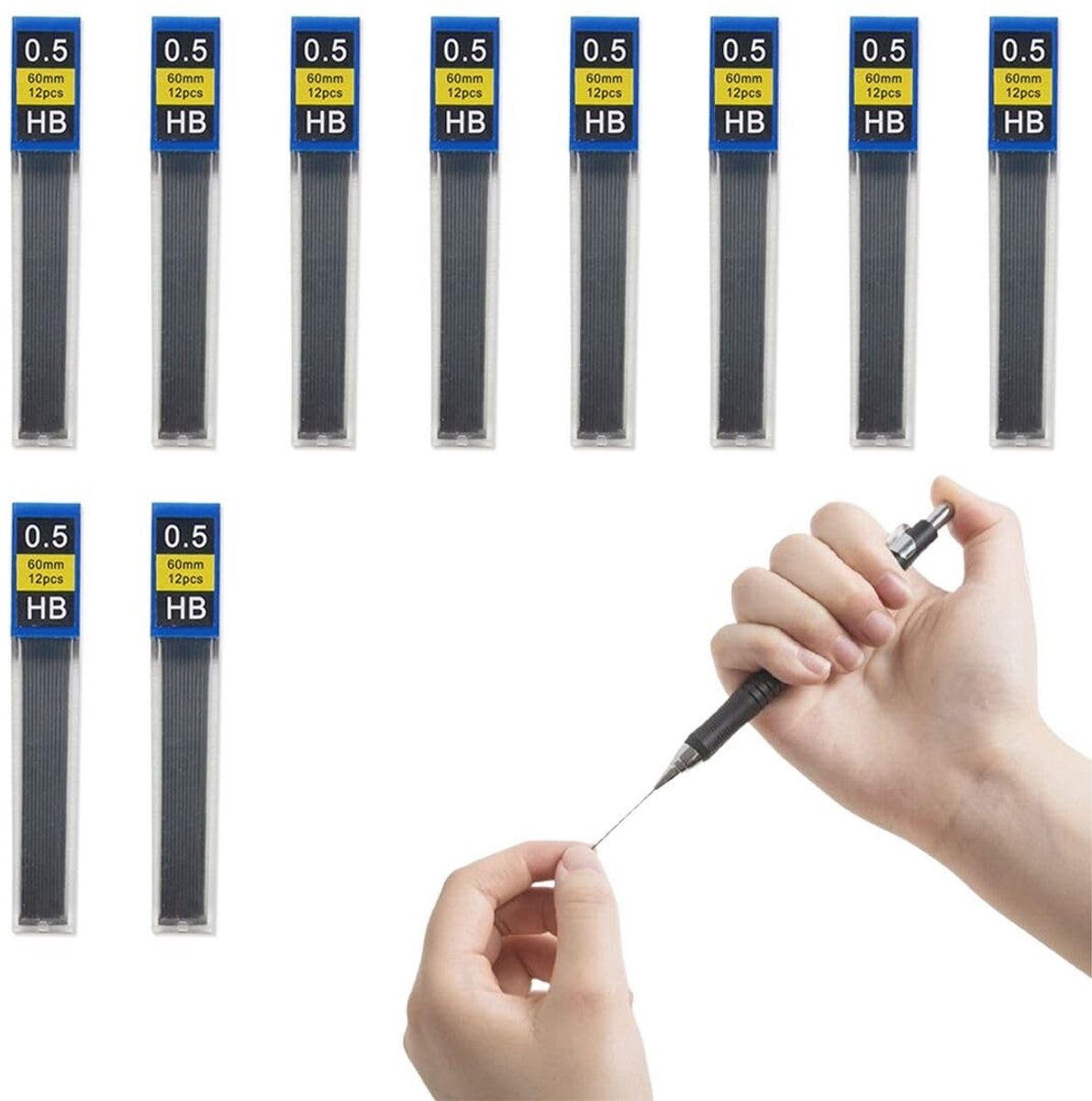 Solidchoice- Vullingen 120 Stuks - 0,5 mm HB - Onbreekbare Vullingen - Geschikt voor Automatische Potloden - Lichtgewicht - Hoogwaardig Harsmateriaal - Potloodvulling