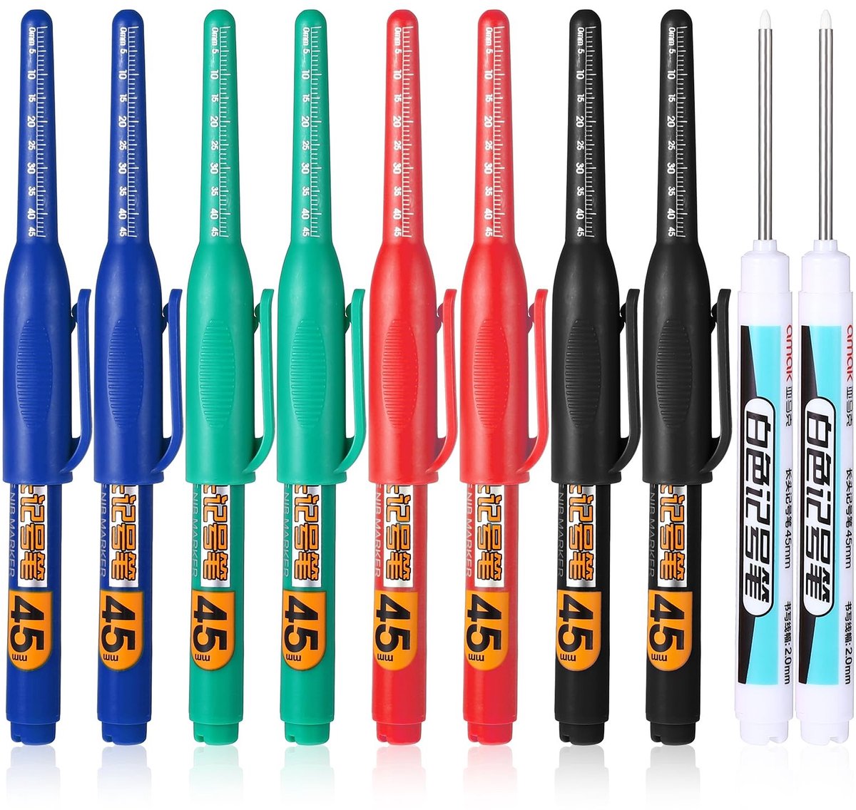 Solidchoice- Marker Diep Bereik - 5 Stuks - Waterdichte Markeerstiften - Permanente Pennen - Lange Penpunt - Multifunctionele Inktpen 16 cm - Markeerstift