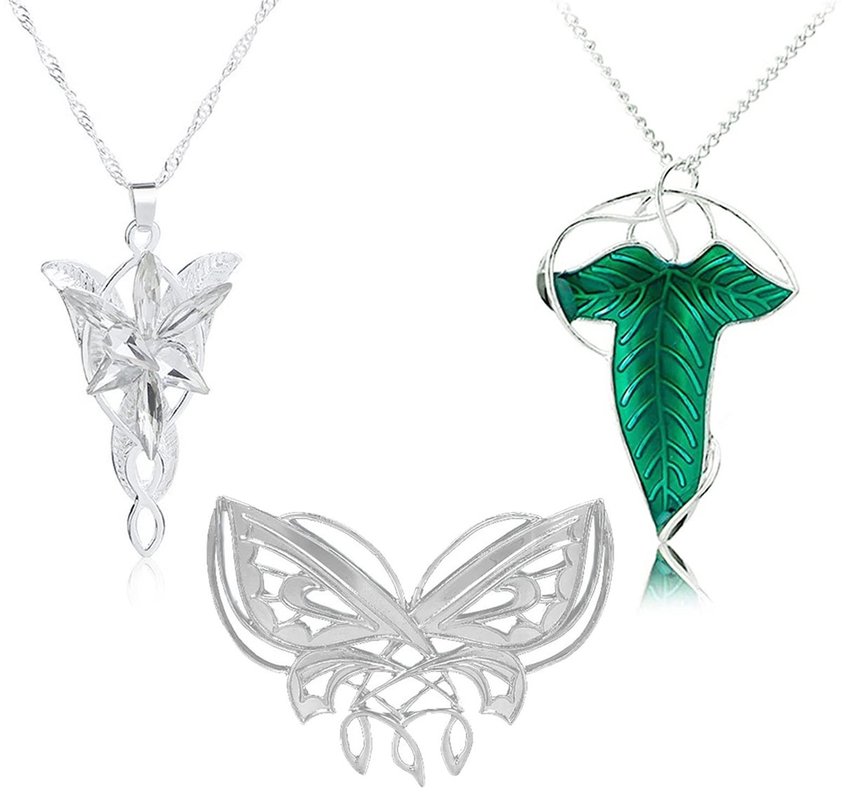 Solidchoice- Halsketting 3 Stuks - Avondster/Halsketting - Elf/Groene Broche - Lord of the Rings - Sieraden - Nieuwe Staat