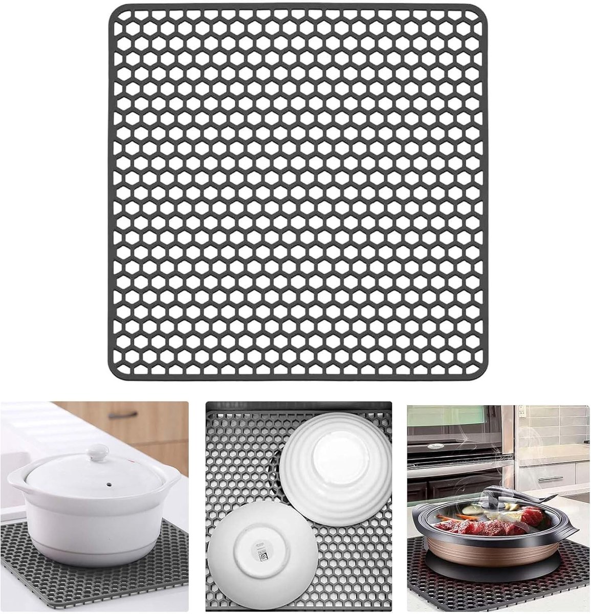 Solidchoice - HhBdy Spoelbakmat, siliconen gootsteenmat, 30,5 x 30,5 cm, inklapbaar, antislip, rechthoekig, voor groenten en fruit, bescherming voor gootsteen
