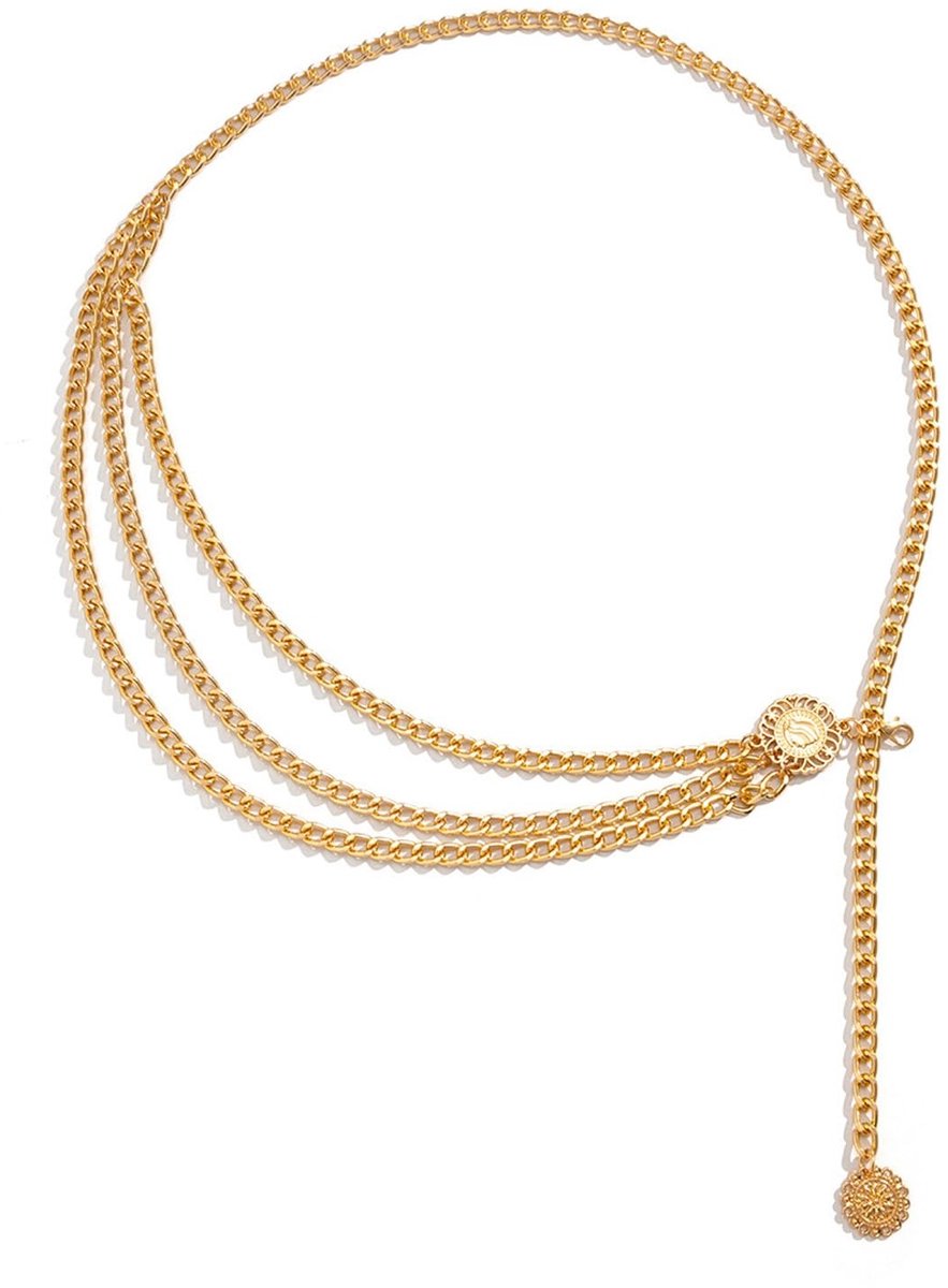 Solidchoice- Kettingriem Gouden Kleur - Verstelbare Taille - Meerlaagse Design - Sieradenriem - Damesriem - Geschikt voor Feesten - Tailleketting