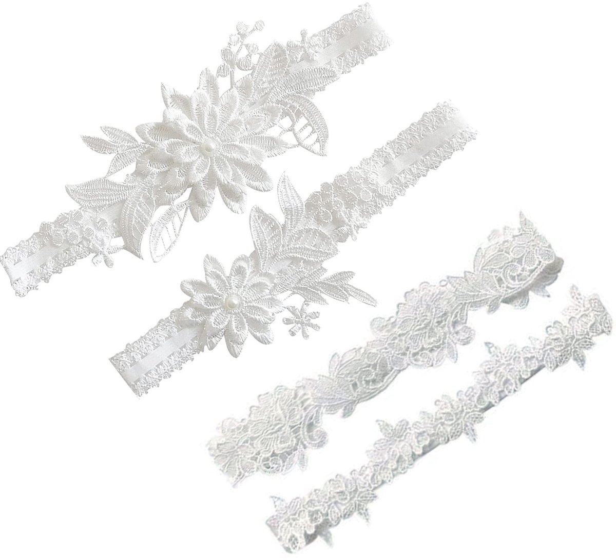 Solidchoice- Kousenband Bruiloft - 4 Stuks - Kant/Elastisch - Bloemvorm - Zacht/Duurzaam - Geschikt voor Beenomtrek 40-60 cm - Jarretel