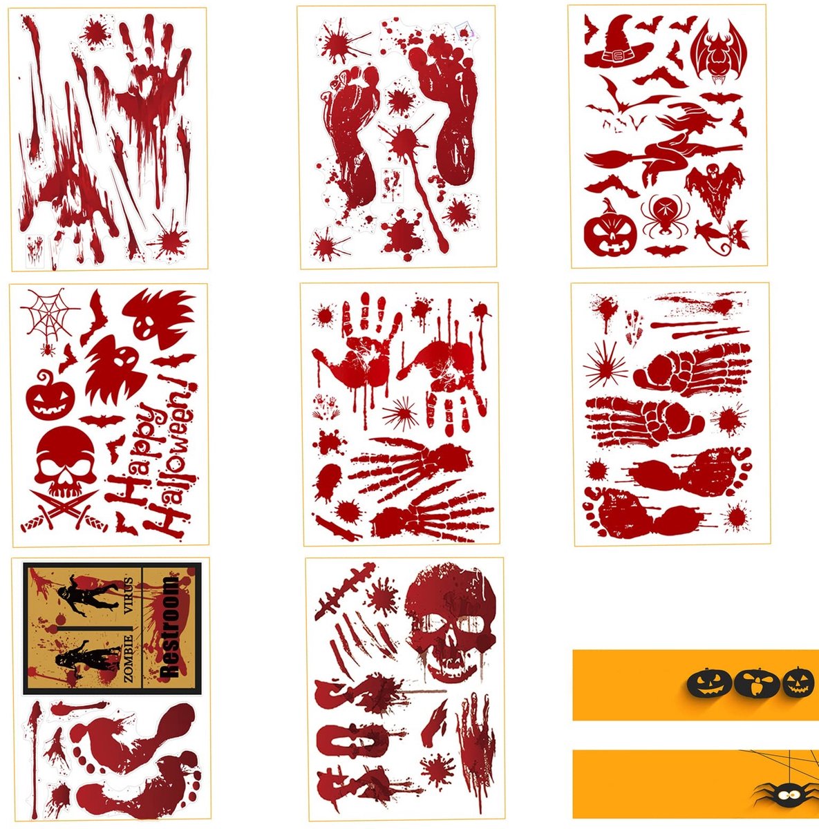Dailygoods - Bloedige raamstickers, 8 vellen Halloween Bloody handprints voetafdrukken stickers horror pvc stickers Bloody handprint decals Bloodstains venster decals vloerstickers Clings