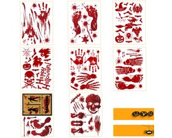 Dailygoods - Bloedige raamstickers, 8 vellen Halloween Bloody handprints voetafdrukken stickers horror pvc stickers Bloody handprint decals Bloodstains venster decals vloerstickers Clings