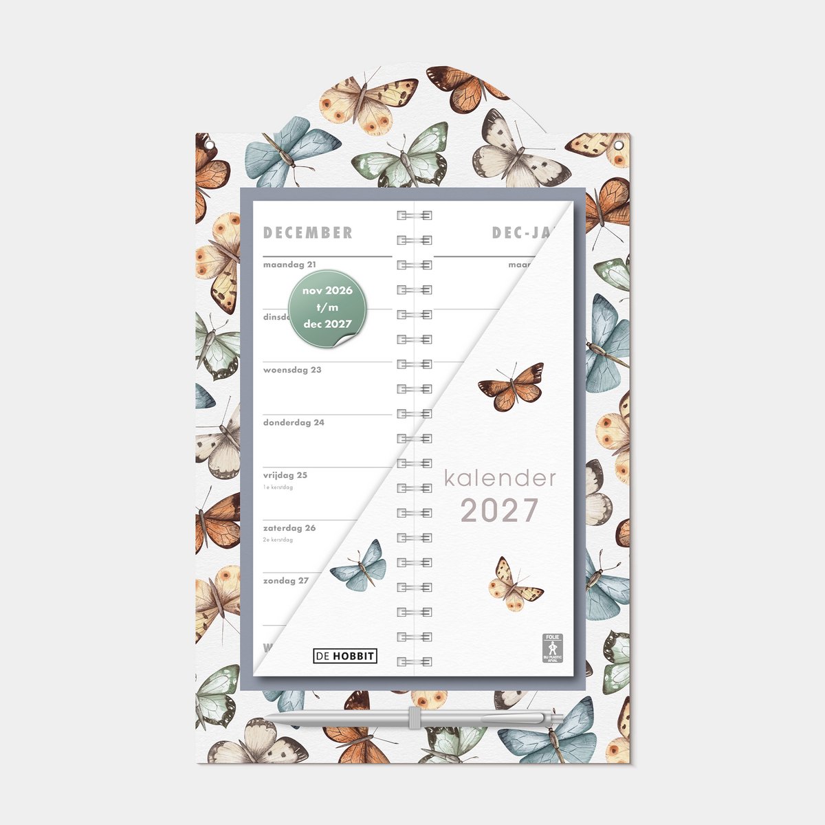Hobbit - Luxe Omslagkalender 2027 - 2 weken kalender - met pen en ophangkoord - 34 x 21cm - Vlinders