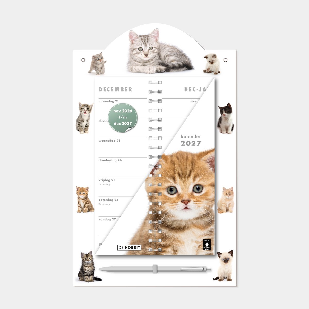 Hobbit - Luxe Omslagkalender 2027 - 2 weken kalender - met pen en ophangkoord - 34 x 21cm - Katten