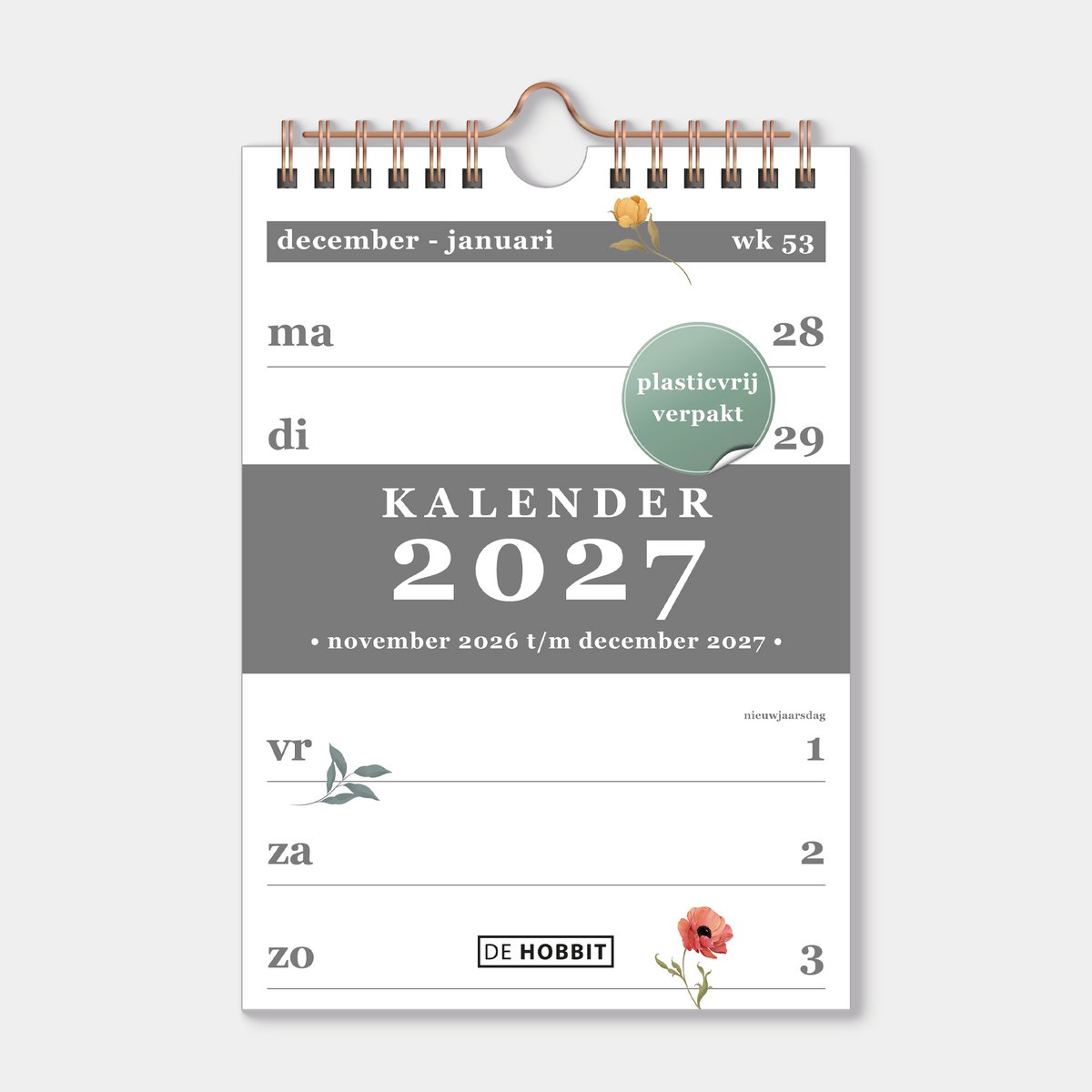 Hobbit - Spiraalkalender 2027 - A5 (21 x 14,85 cm) - Weekplanner - Weekkalender - Aquarel Bloemetjes